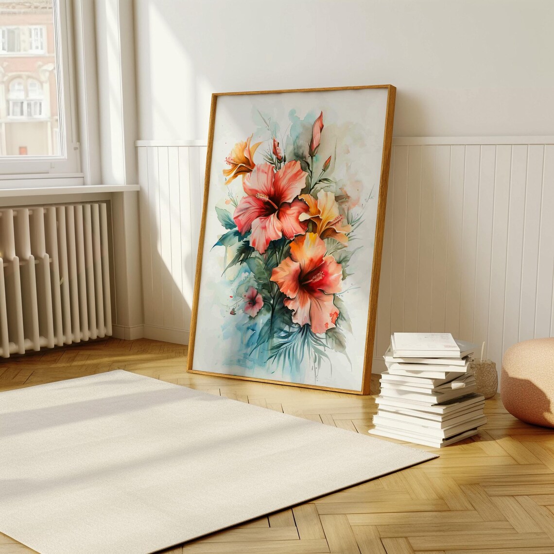 Tropical Hibiscus Flower Bouquet Soft Watercolor Painting Poster - Image 5