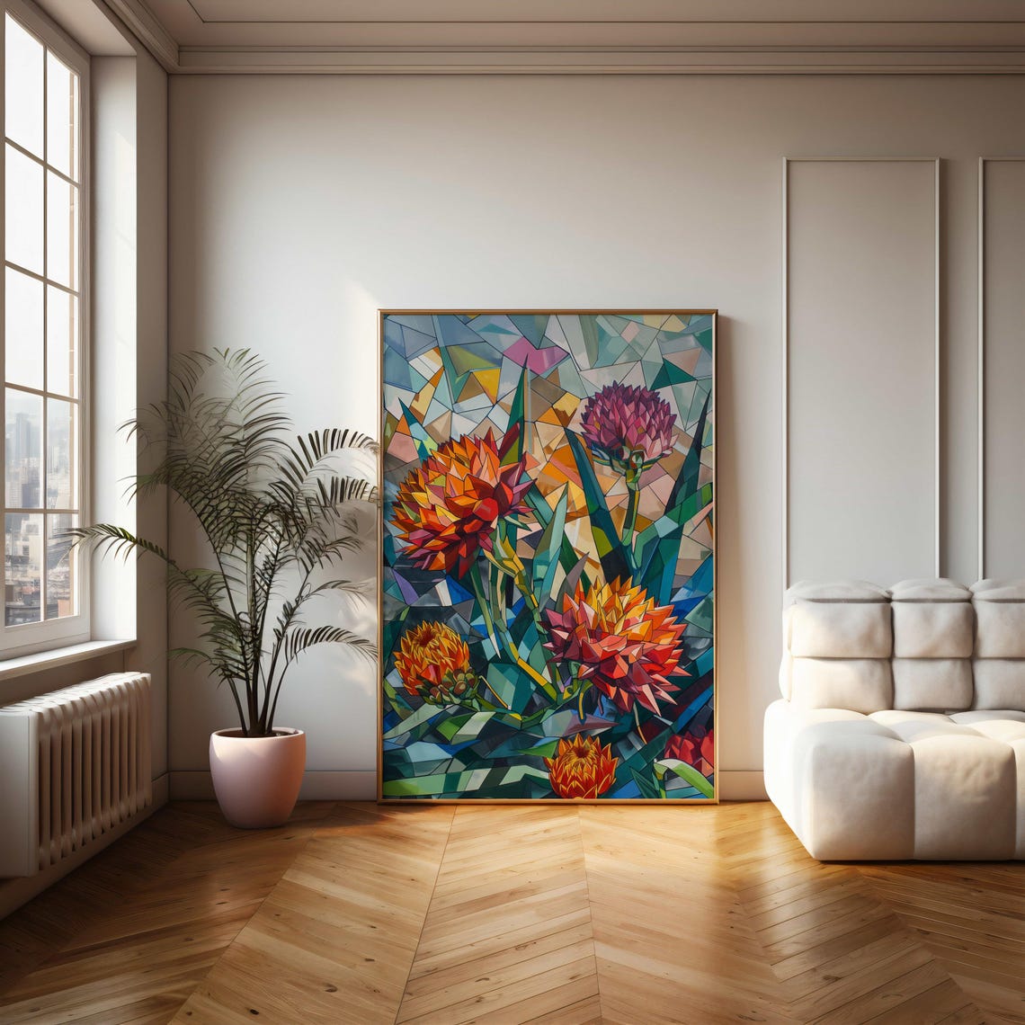 Vibrant Floral Geometric Poster Modern Abstract Art For Wall Decoration - Image 2