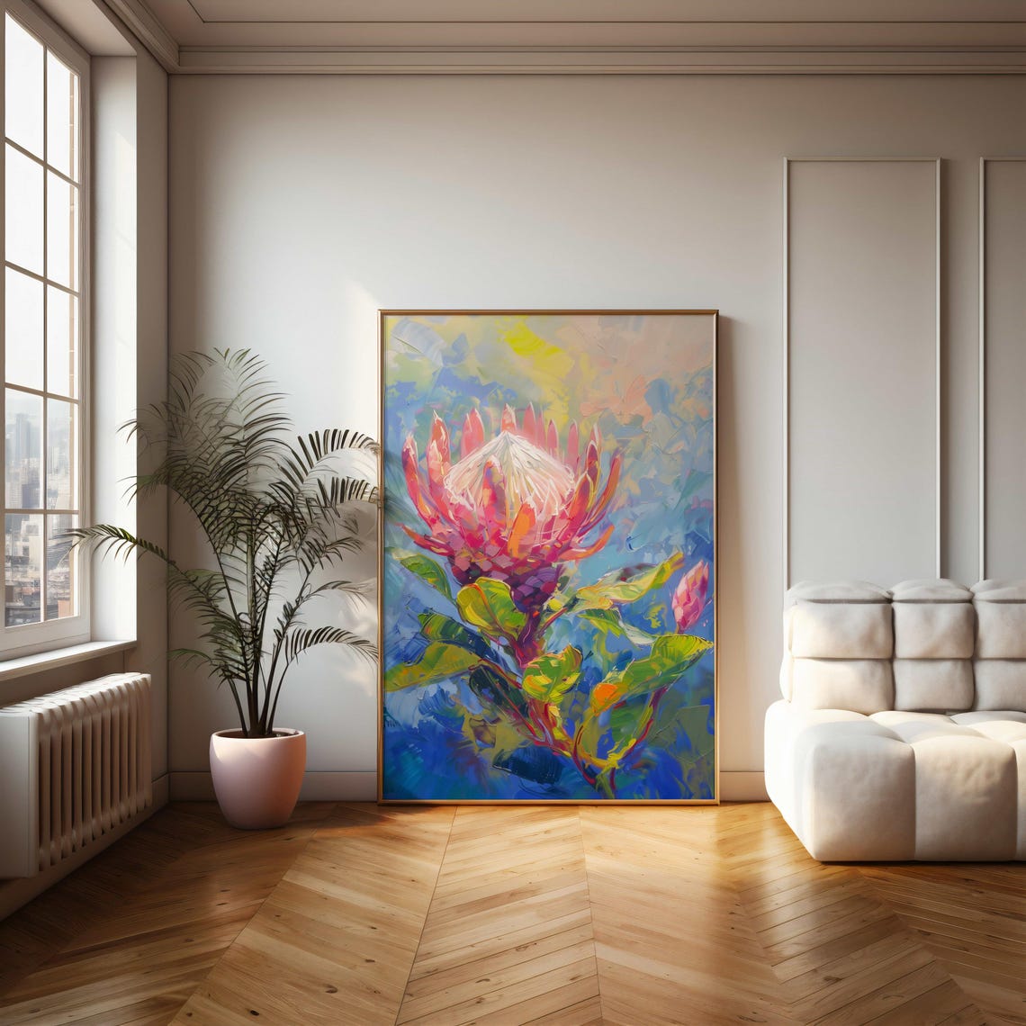 Pastel Pink King Protea Impressionist Soft Floral Art Poster - Image 2