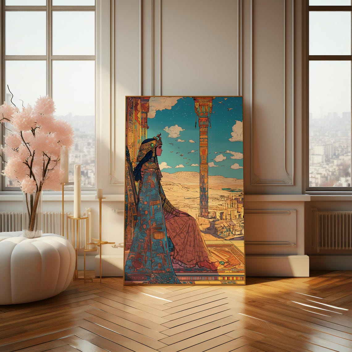 Egyptian Queen On Temple Balcony Anime Inspired Fantasy Art Poster - Image 4
