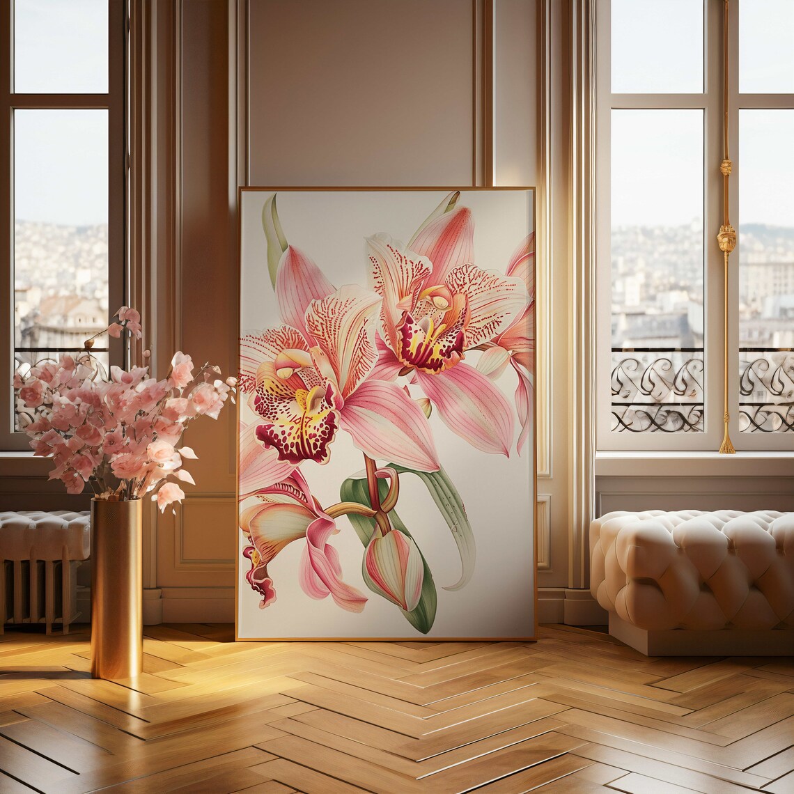 Pink Orchid Blossoms Botanical Watercolor Flower Garden Poster - Image 5