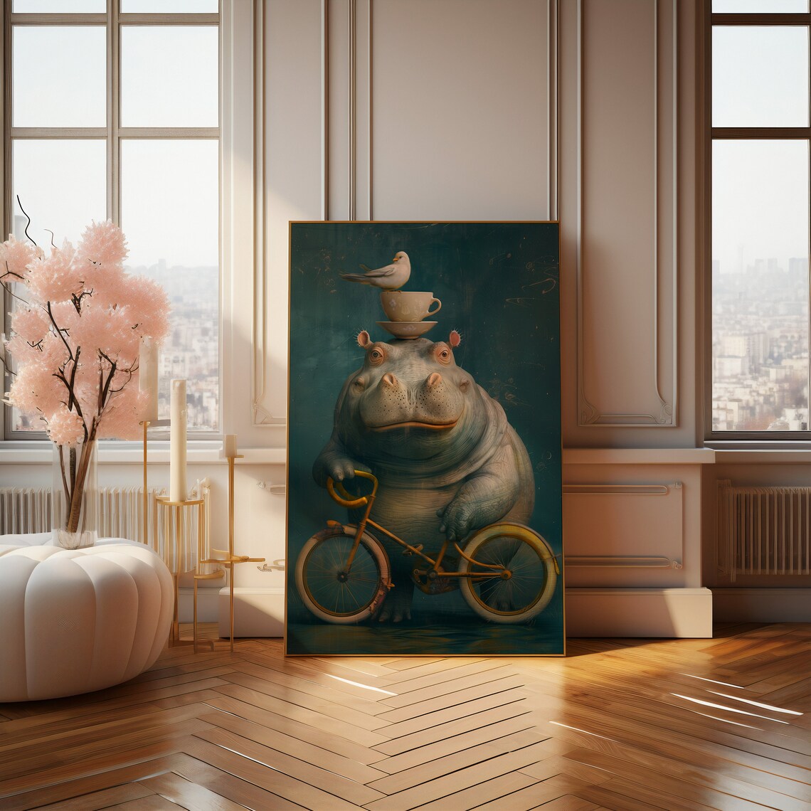 Hippo And Bird Fantasy Animal Poster, Decorative Art Print - Image 3