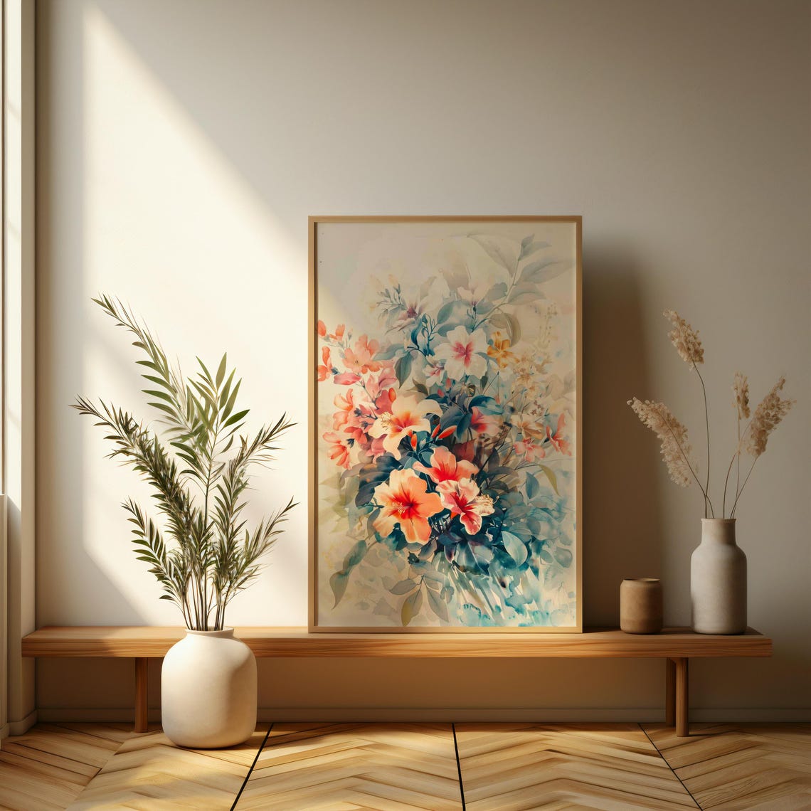 Soft Watercolor Hibiscus Bouquet Dreamy Botanical Pastel Art Print - Image 3