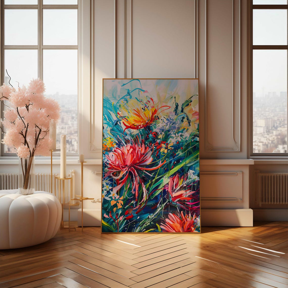 Wild Red Protea Flowers Dynamic Colorful Abstract Painting Art Poster - Image 4