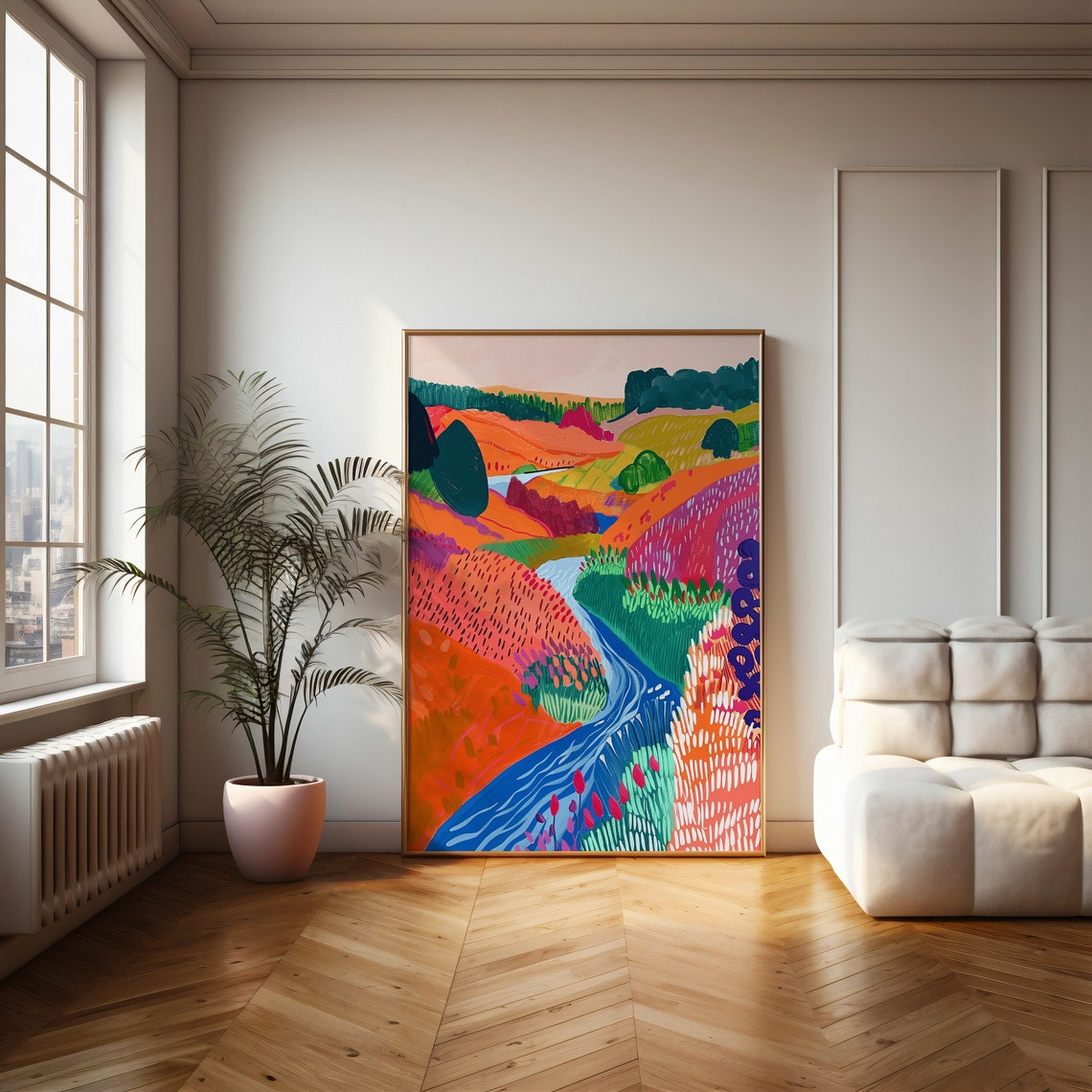 Colorful Winding River Valley Countryside Abstract Art Poster - Image 2