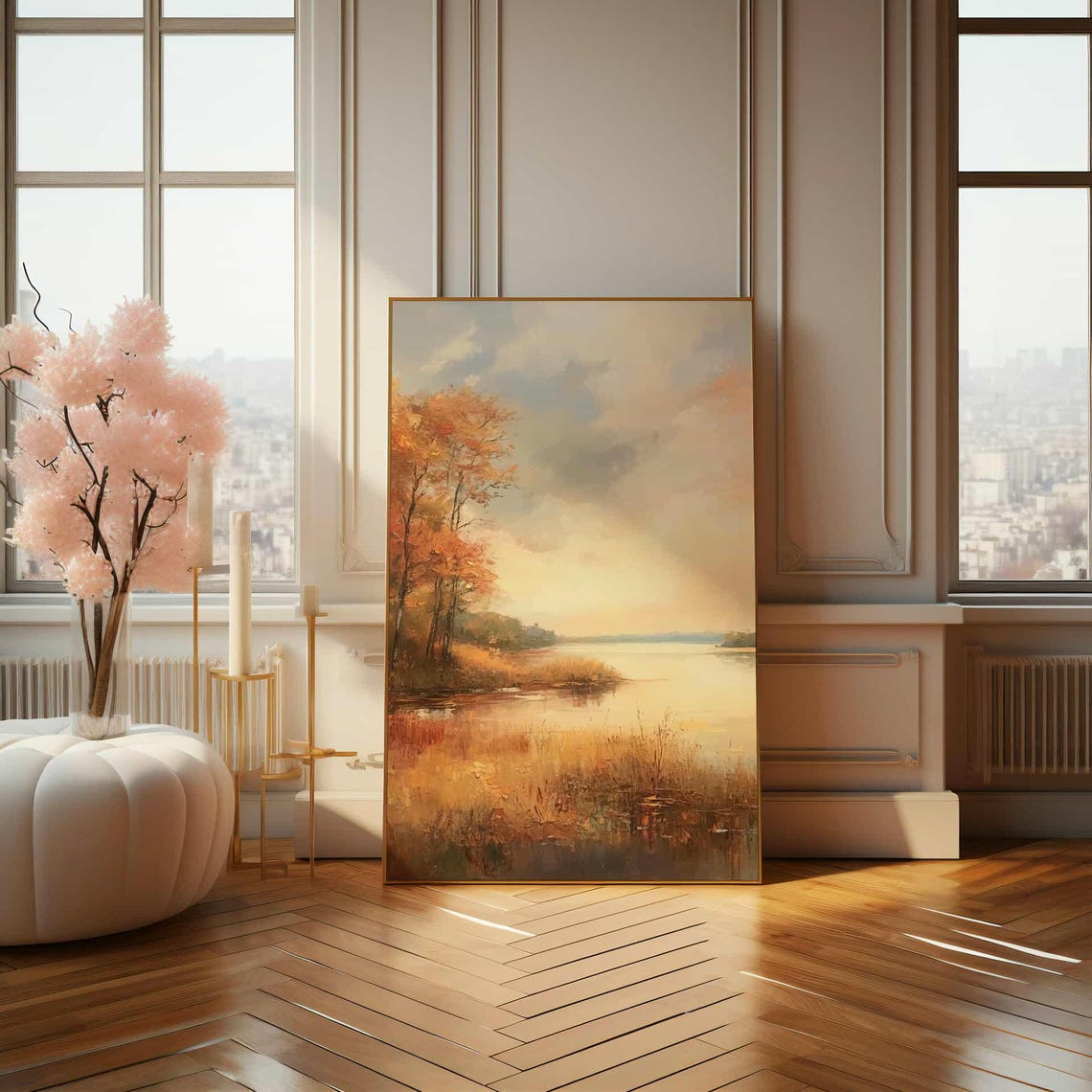 Serene Autumn Lake with Golden Trees Tranquil Landscape Poster - Image 4
