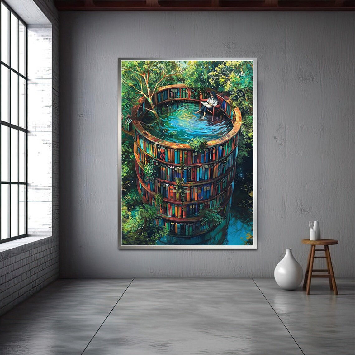 Surreal Library Art Print, Home Library Decor - Image 3
