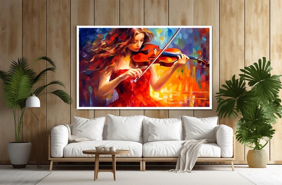 Woman In Red Dress Playing Violin Colorful Abstract Music Art Print