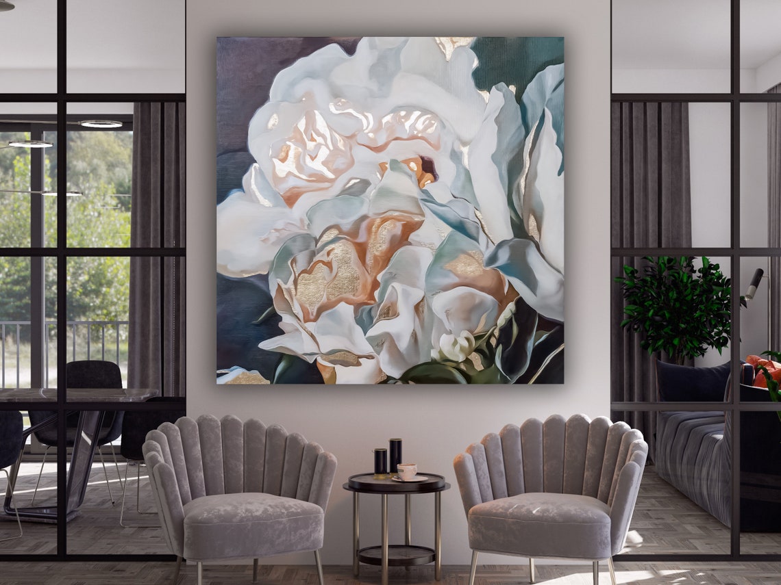 White Rose Close Up Photography Soft Blush Romantic Floral Wall Art