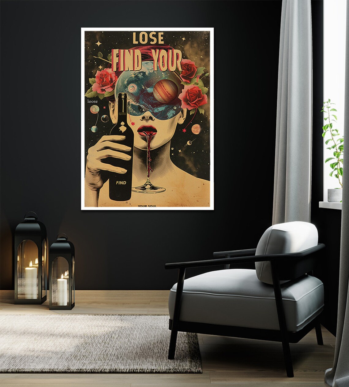 Find Your Soul Cosmic Wine Vintage Retro Glamour Quote Poster - Image 2