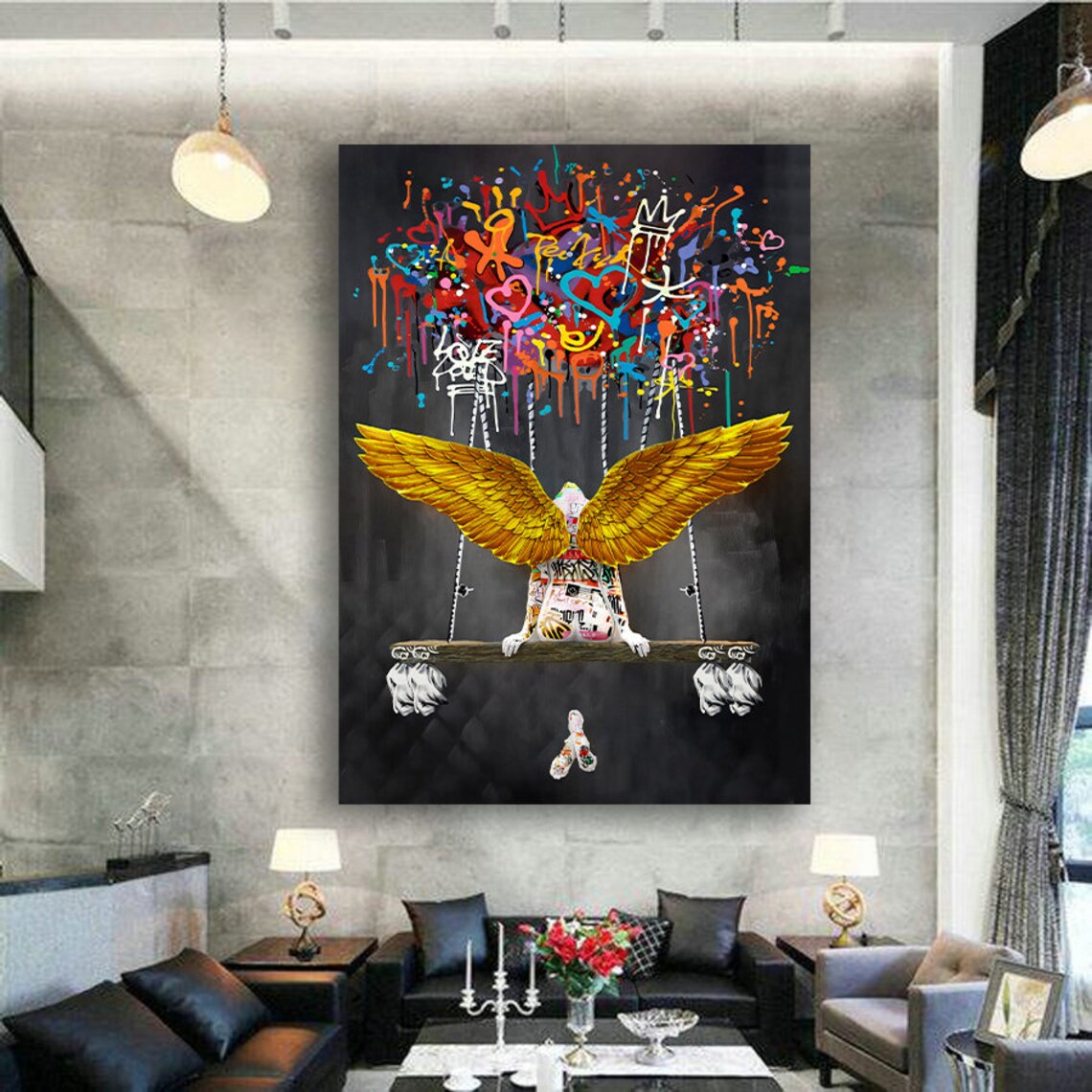 Golden Winged Angel Swing Graffiti Street Art Pop Culture Poster - Image 3