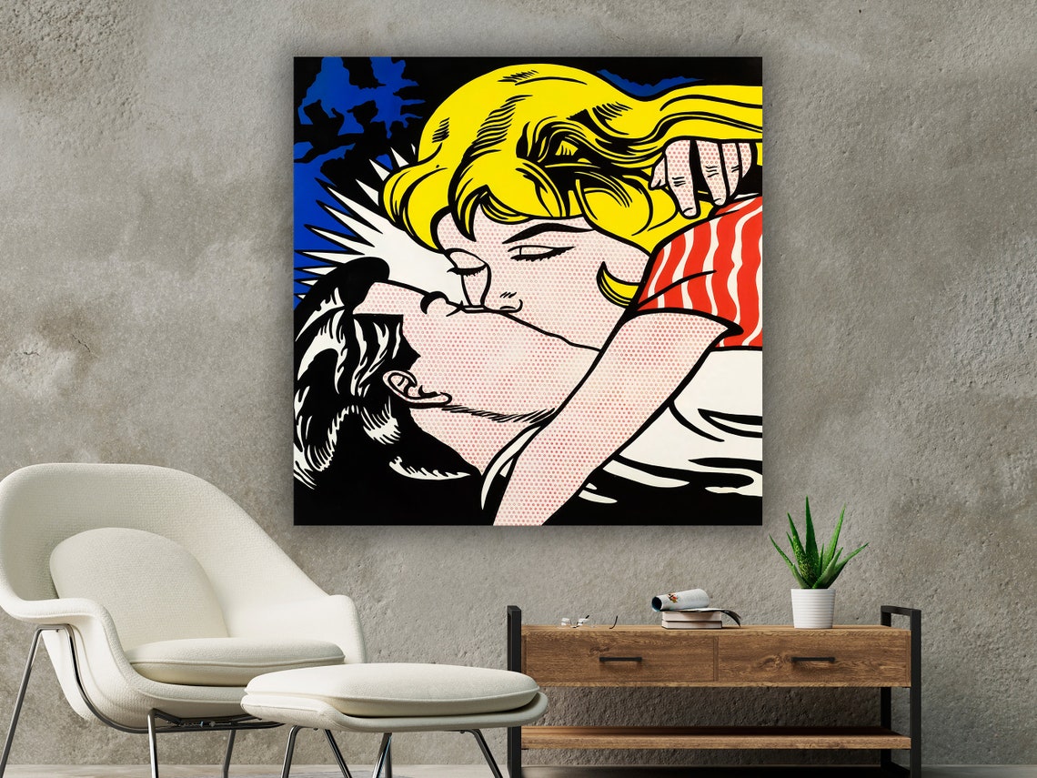 Comic Pop Art Couple Kiss Bold Halftone Retro Romance Style Wall Art - Image 2