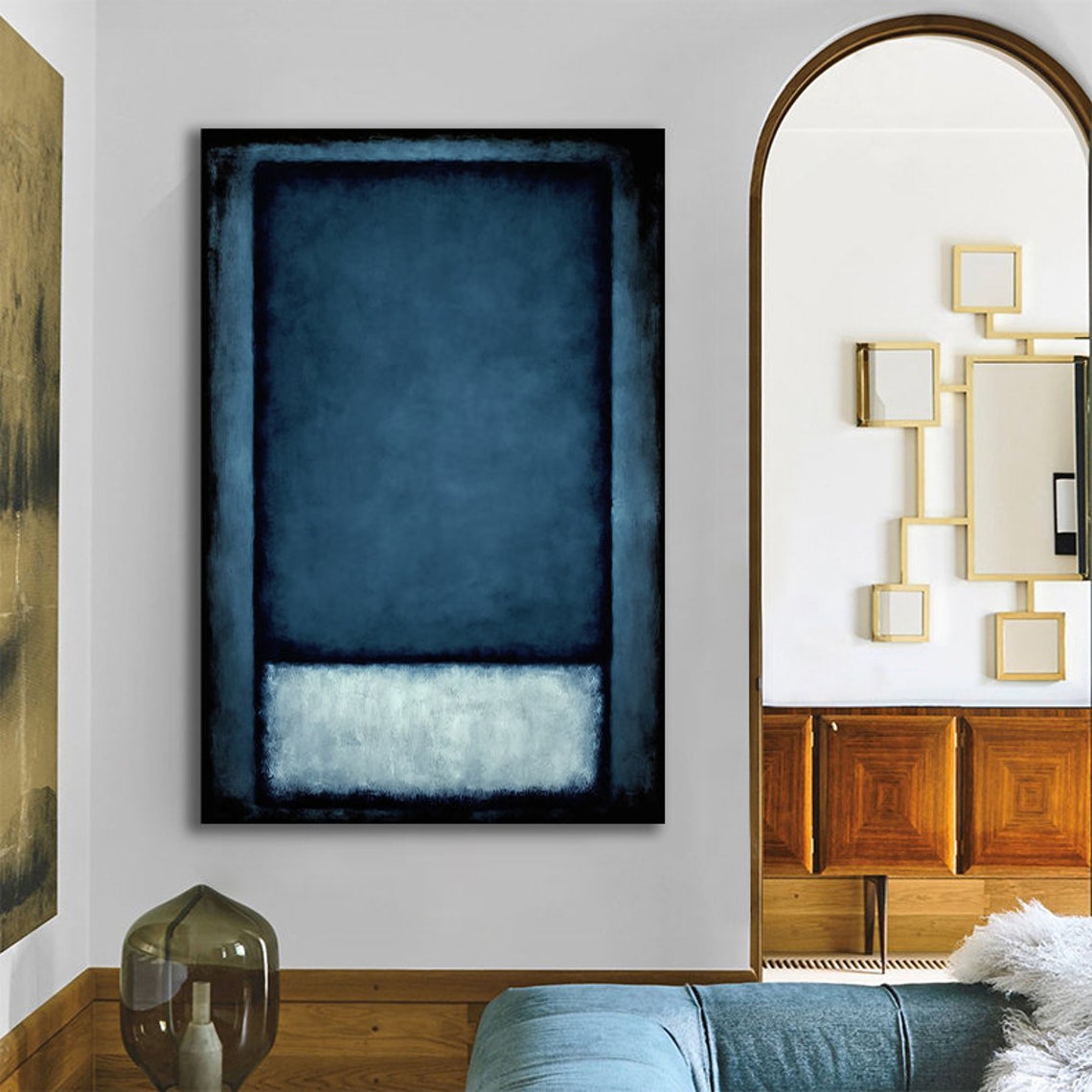 Navy Blue White Color Field Abstract Rothko Style Wall Poster