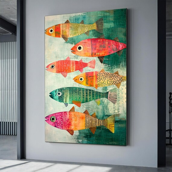 Colorful Koi Fish Painting In Pop Art Style A Vibrant And Modern Gift For Art And Nature Lovers Nautical Fish Coastal Home Art