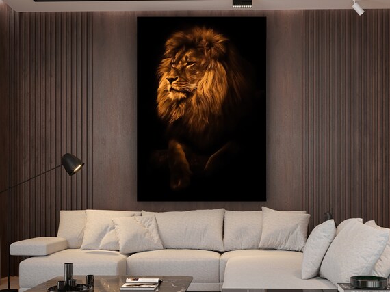 Golden Lion Portrait Black Background Majestic Wildlife Poster