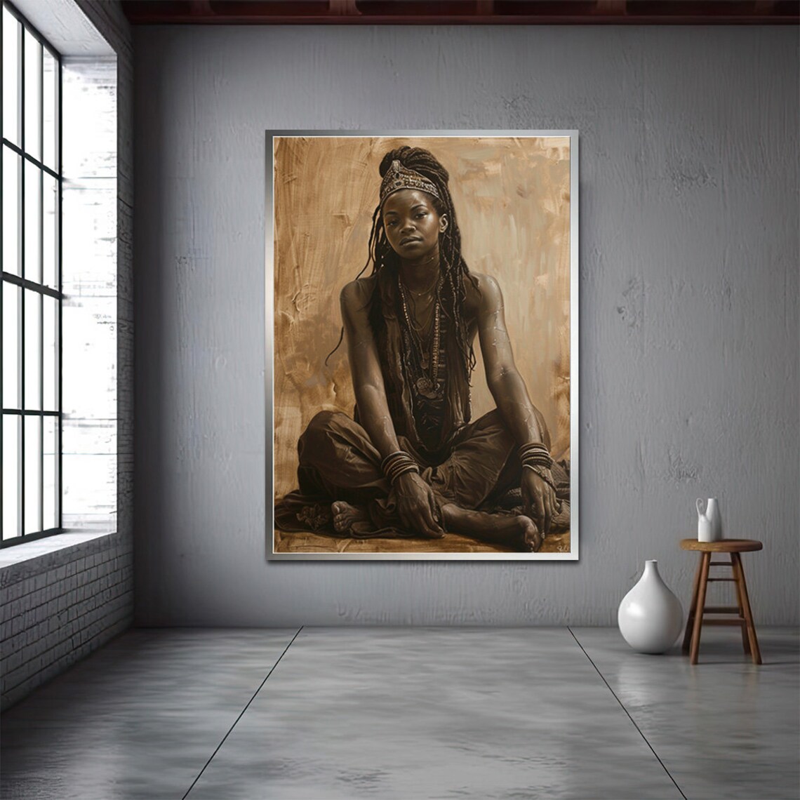 Seated African Woman Gold Jewelry Ethnic Portrait Art Poster - Image 3