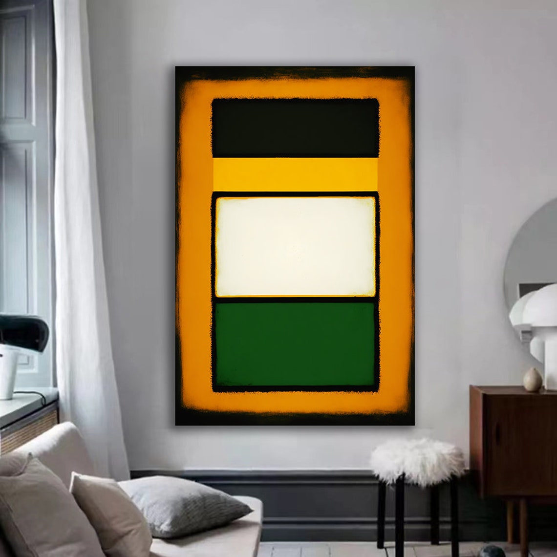 Glowing Orange Black Cream Green Abstract Rothko Style Poster