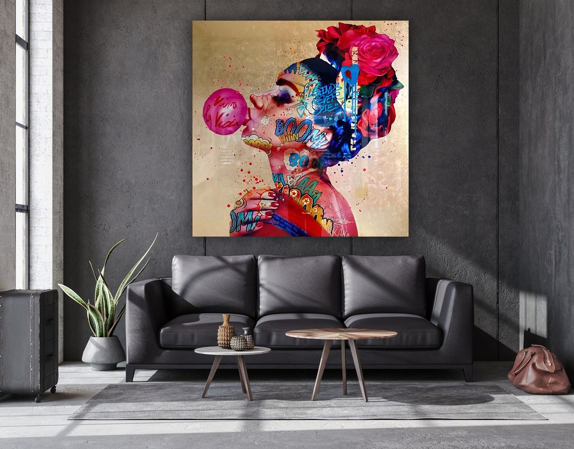 Bubble Gum Pop Art Woman Comic Style Graffiti Portrait Wall Art Print - Image 3