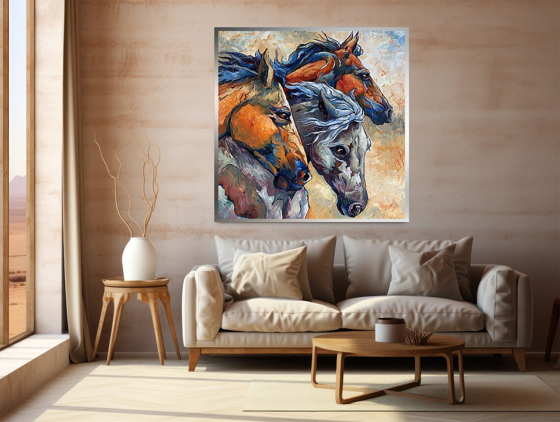 Three Horses Abstract Painted Portrait Colorful Wild Mane Art Print - Image 2