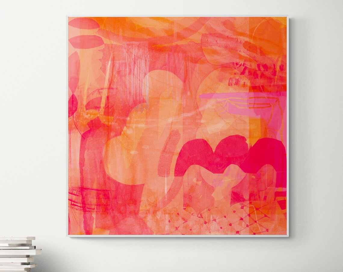 Bright Orange Abstract Art, Hot Pink Painting Print - Image 3