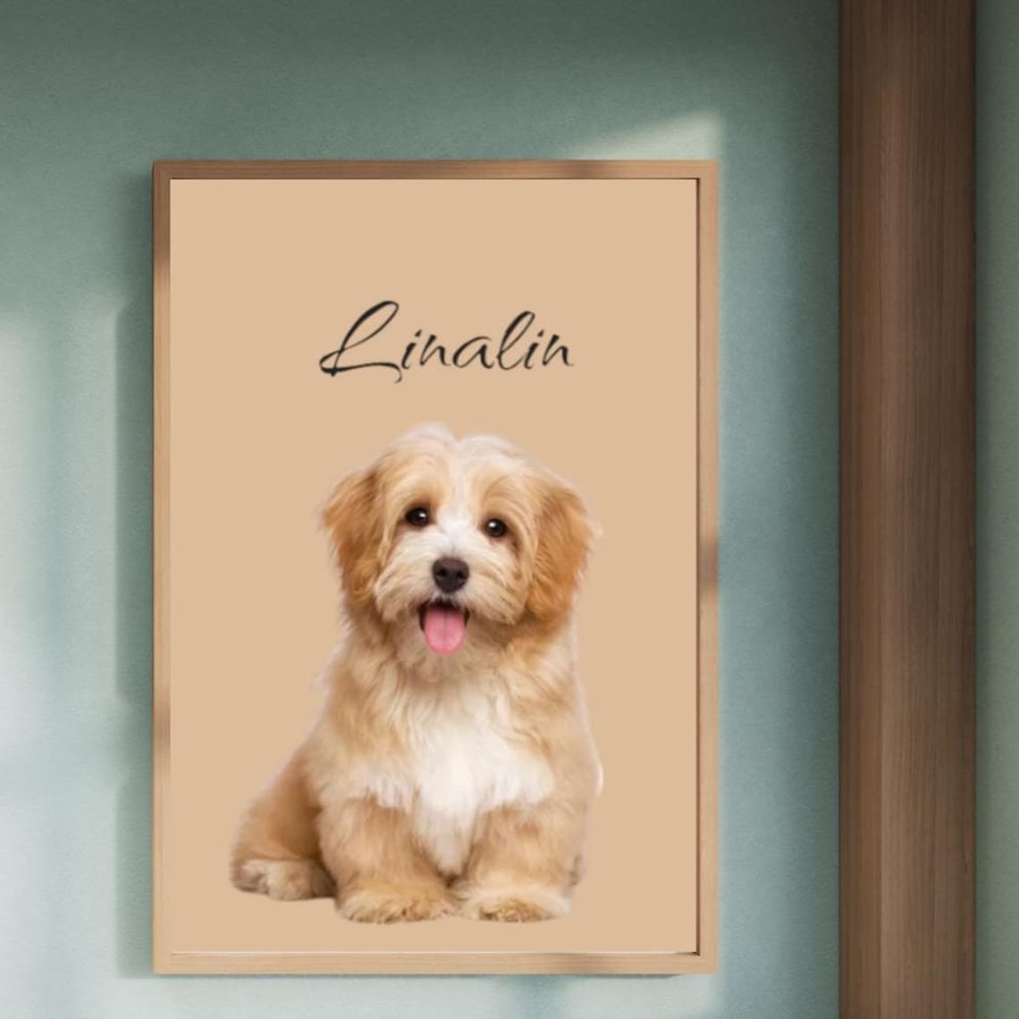 Personalized Fluffy Golden Puppy Portrait Named Linalin Art Poster