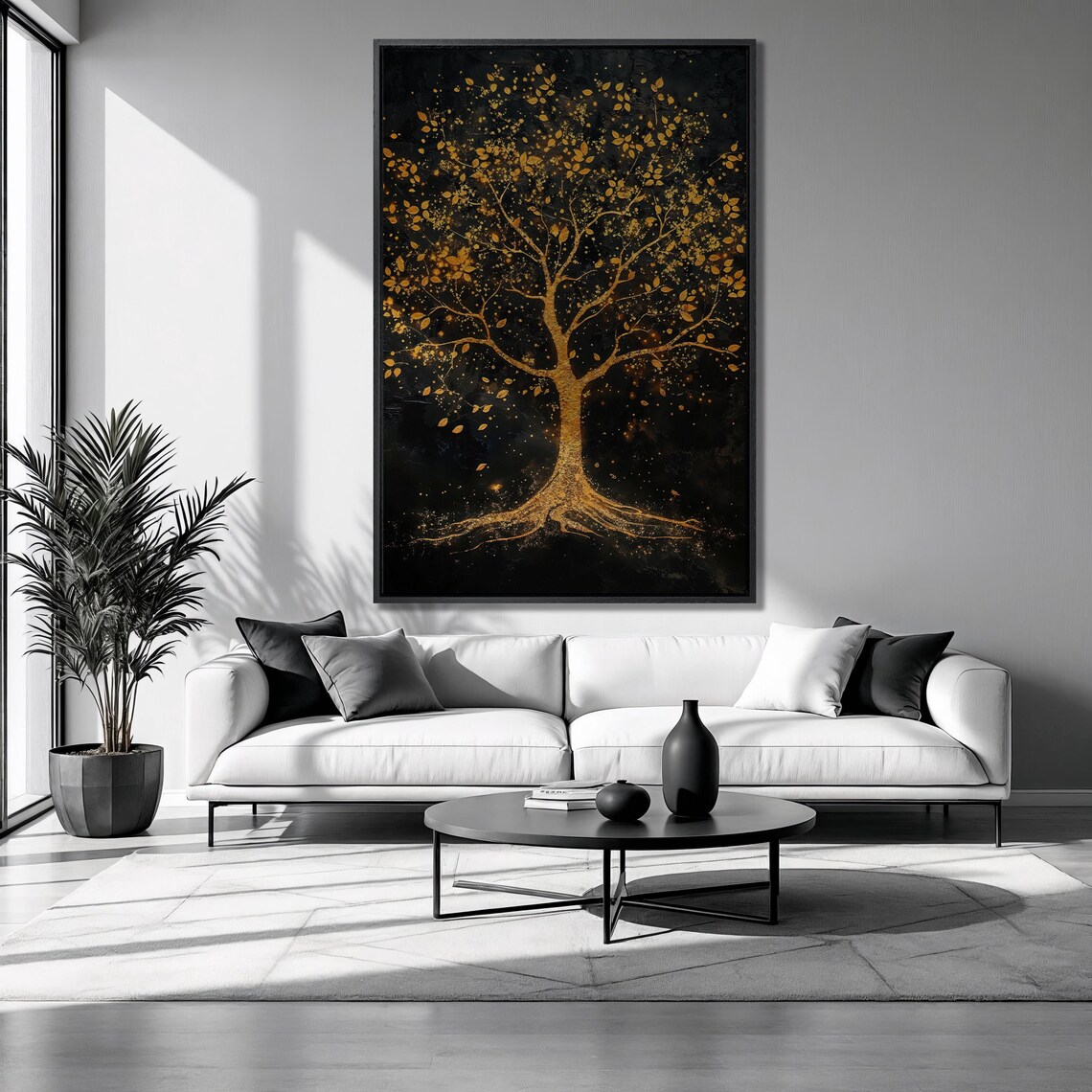 Large Golden Tree Framed Print Splendid Foliage Luxury Art Nature Inspired Painting Print Symbolic Decor Gift Ready To Hang