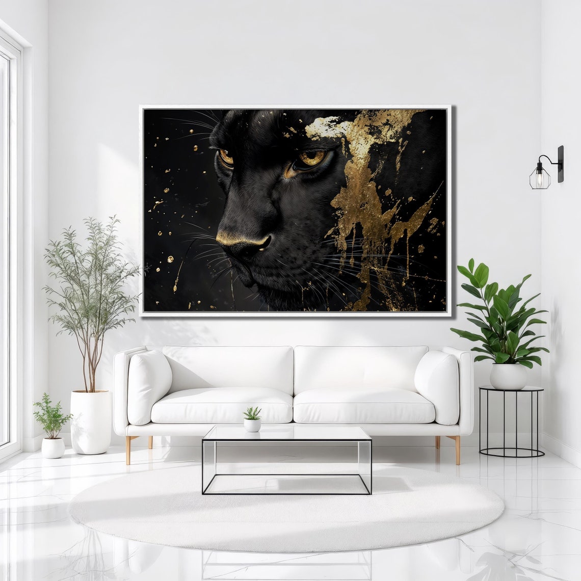 Black Panther Golden Eyes Gold Splash Dramatic Wildlife Wall Art