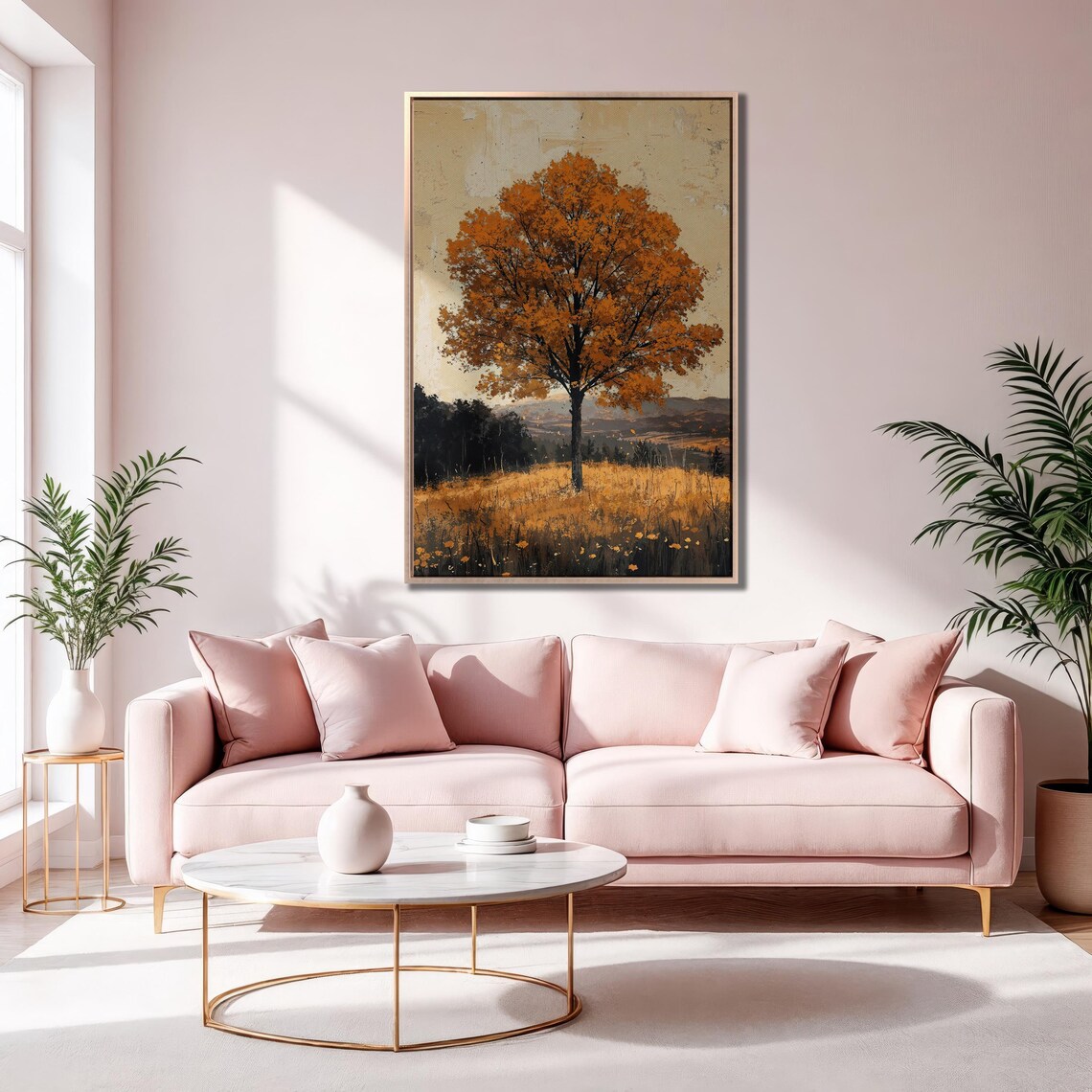 Tree with Golden Foliage, Rustic Autumn Landscape Art Print