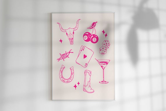 Art Print Lucky Western Art Print Poster Art Cowgirl Art Preppy Cowgirl Decor Bar Cart Art Western