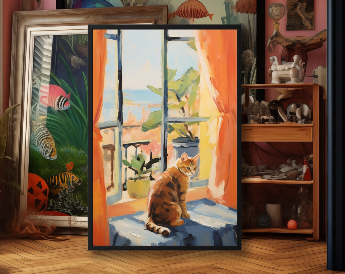 Matisse Open Window Cat, Floral Cat Art Print - Image 2