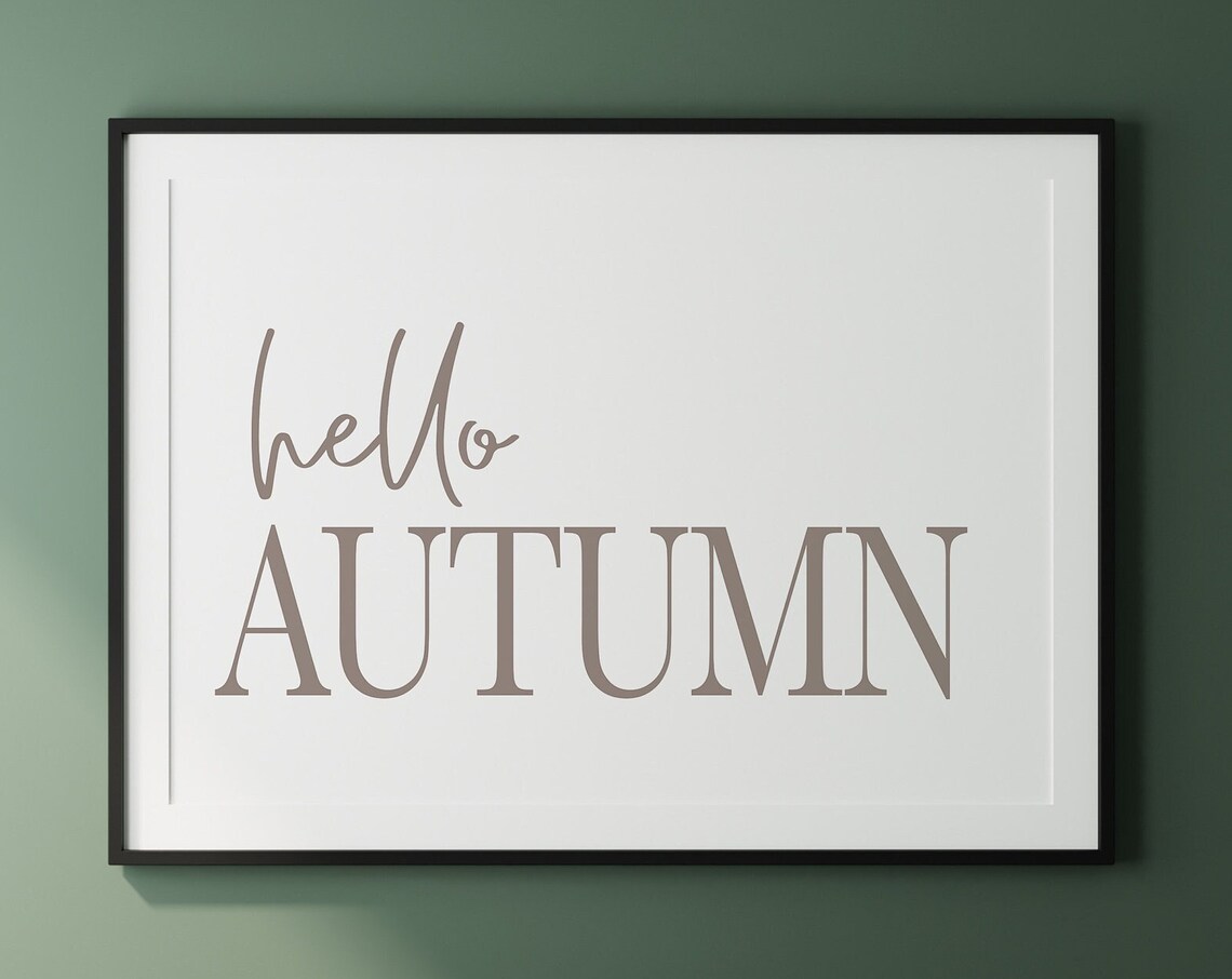 Hello Autumn Burnt Orange Script Typography Seasonal Fall Decor Wall Art - Image 2