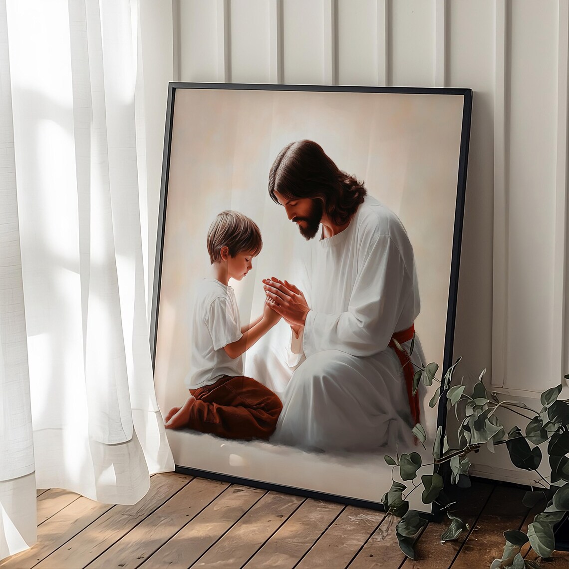 Jesus Praying Beside A Little Girl Christian Faith Art Poster - Image 3