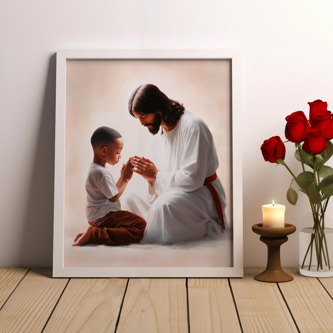 Jesus Praying With A Little Girl Religious Christian Art Poster - Image 4
