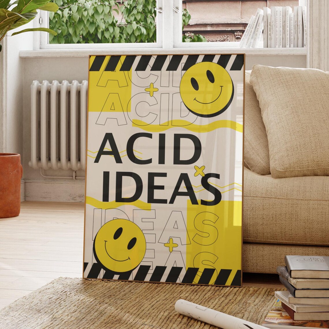 Acid Ideas Yellow Smiley Rave Poster 90s Acid House Culture Art