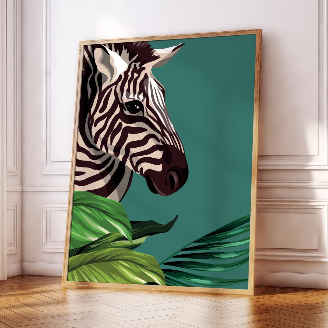 Zebra Poster Print, Boho Jungle Wildlife Art