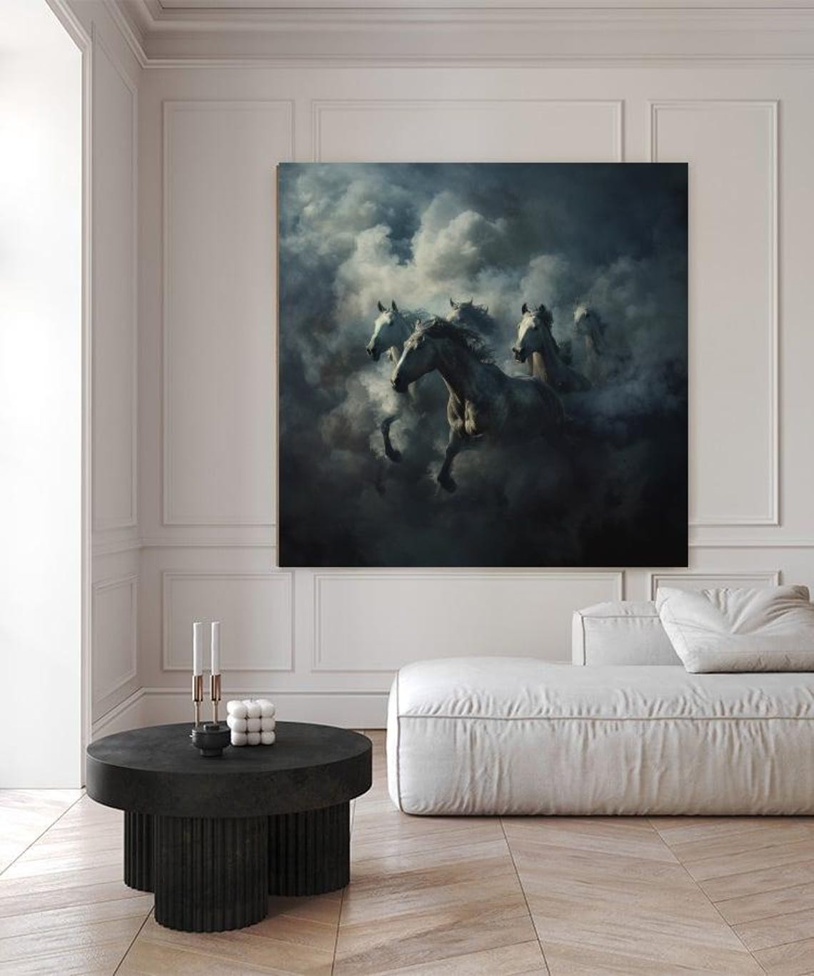 Galloping White Horses Emerging From Mist Dramatic Animal Art Poster - Image 5