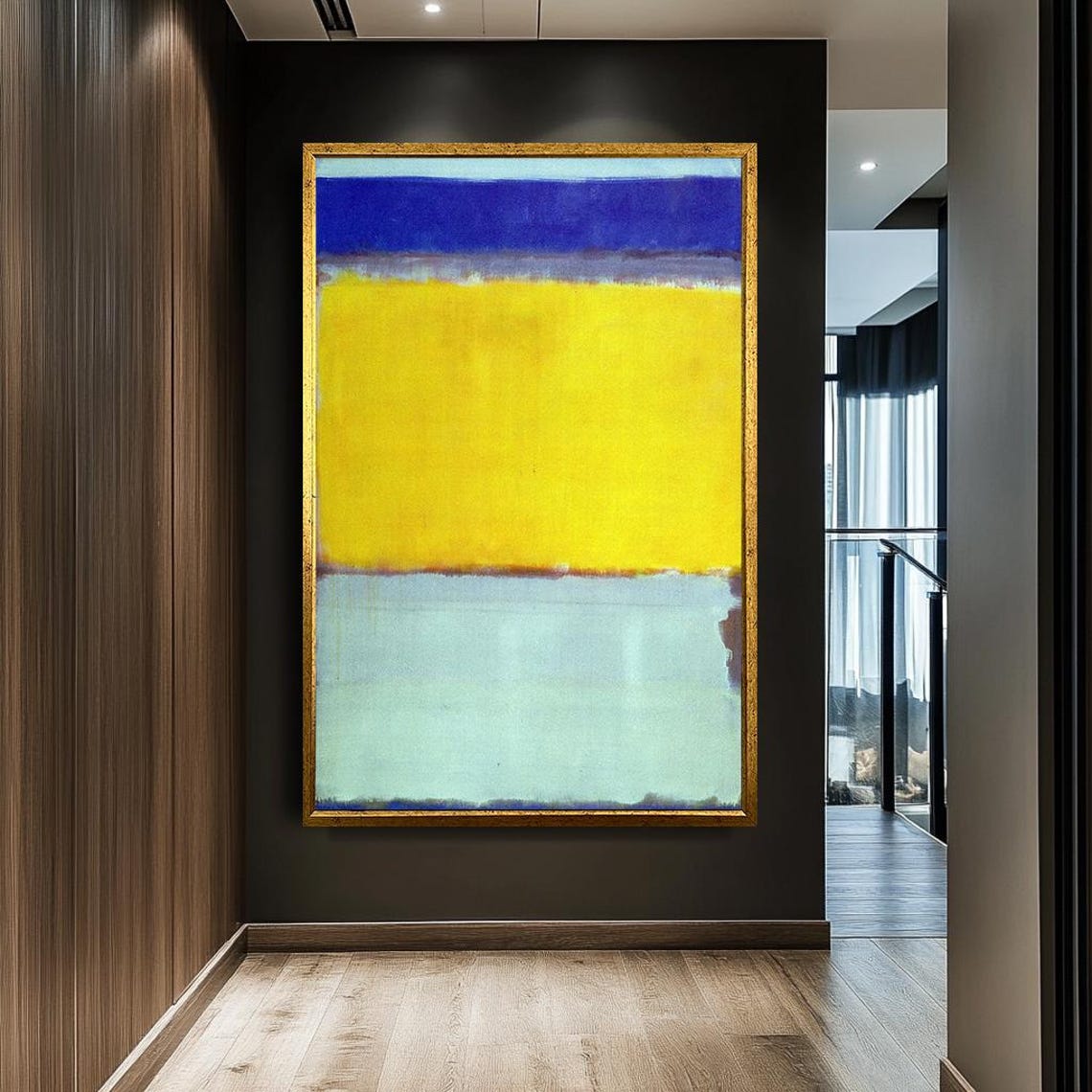Blue Yellow Color Block Abstract Bold Minimalist Modern Wall Art