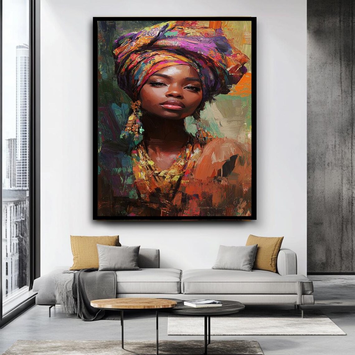 Vibrant African Woman Portrait Colorful Headwrap Cultural Art Poster - Image 4