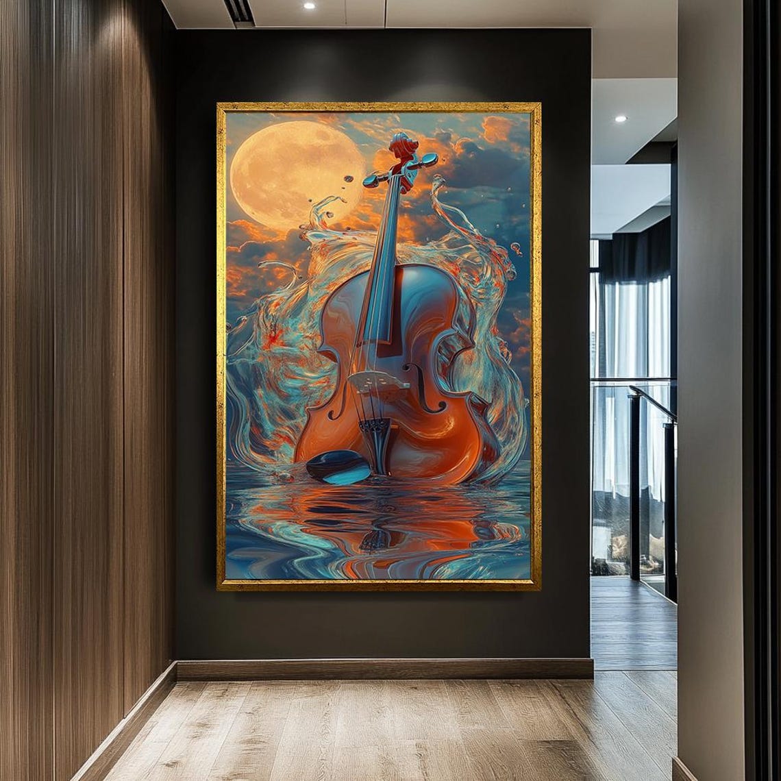 Surreal Violin Ocean Waves Full Moon Dreamscape Music Poster