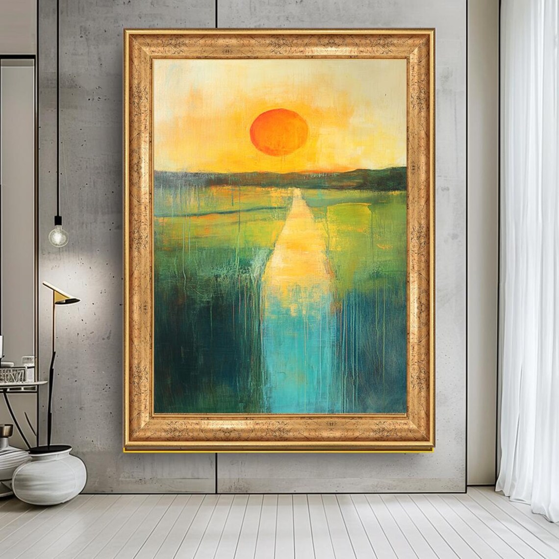 Abstract Sunset Landscape Art Print, Yellow And Green