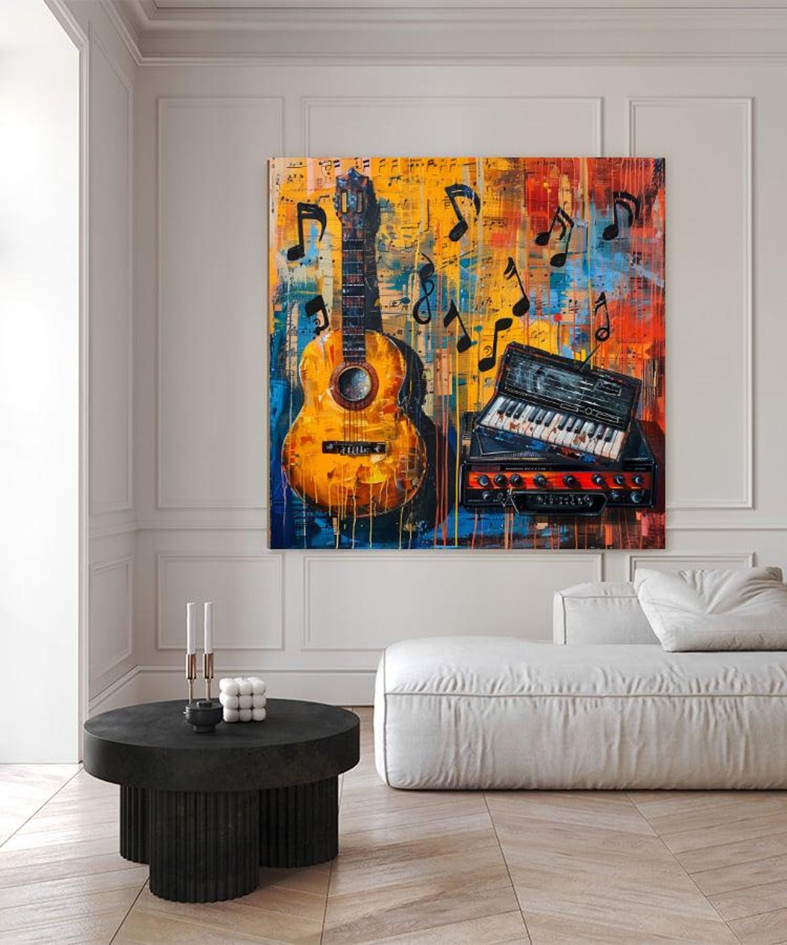 Abstract Guitar And Keyboard Painting With Colorful Music Notes Poster - Image 5