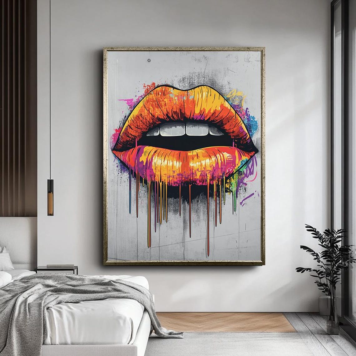 Vibrant Dripping Lips Pop Art Colorful Urban Street Art Poster - Image 4