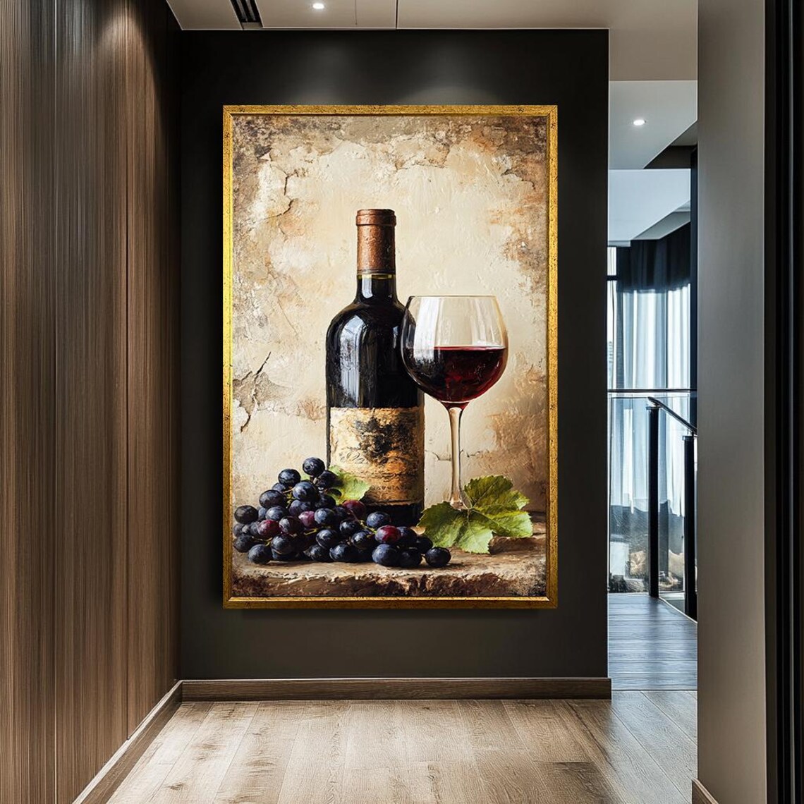 Wine Bottle and Grapes Vintage Still Life Art Print - Image 2