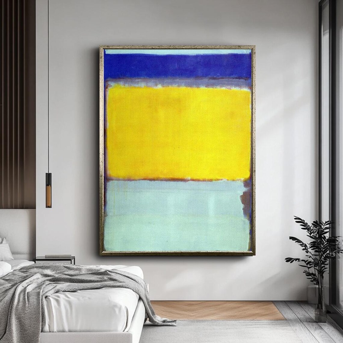 Blue Yellow Color Block Abstract Bold Minimalist Modern Wall Art - Image 5