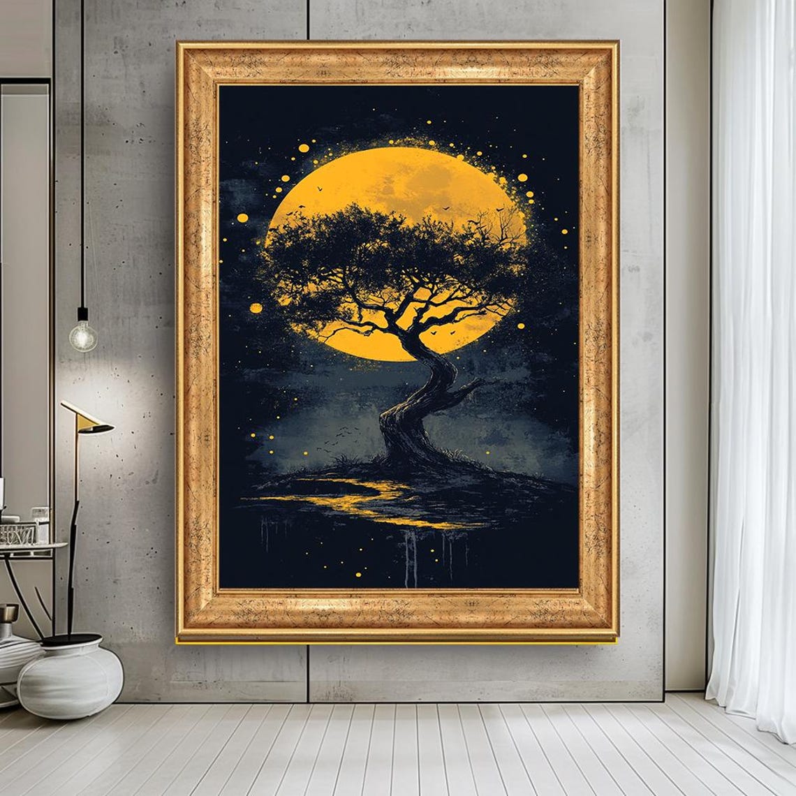 Mystical Moon Tree Wall Art Surreal Night Landscape Canvas Enchanted With Full Print Dark Fantasy Nature Decor Unique