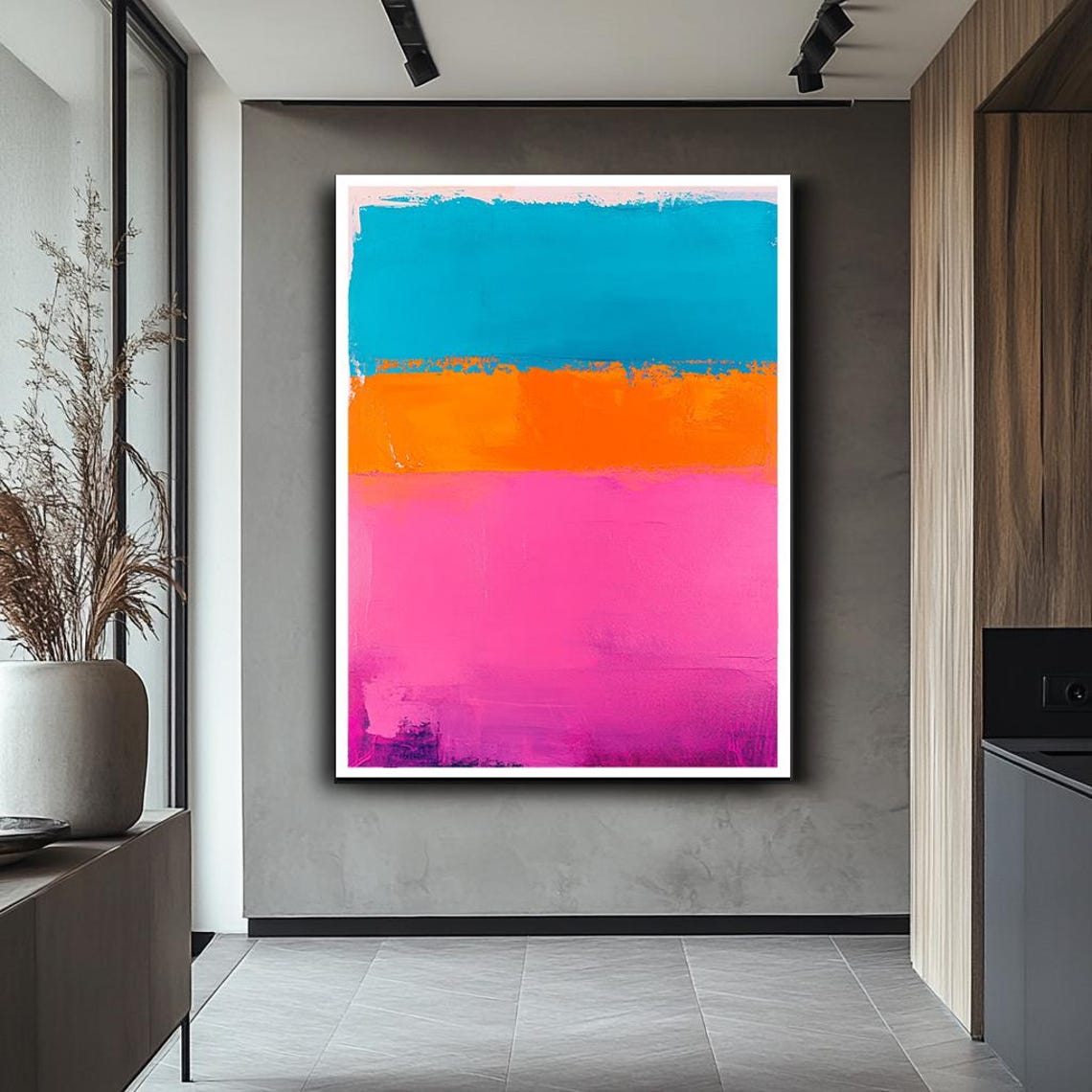Abstract Color Block Blue Orange Pink Modern Minimalist Wall Art - Image 2
