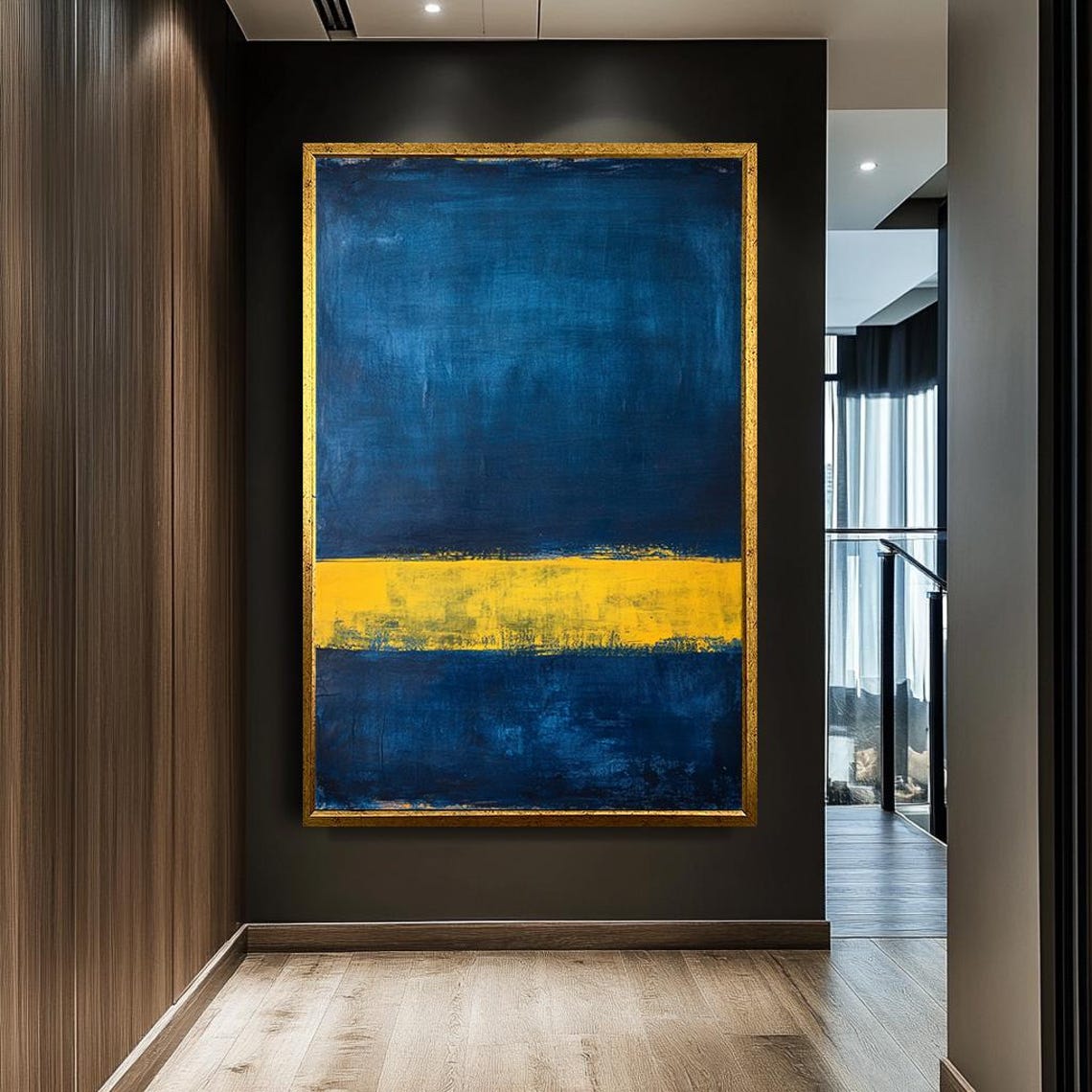 Mark Rothko Style Deep Blue Yellow Band Abstract Color Field Poster