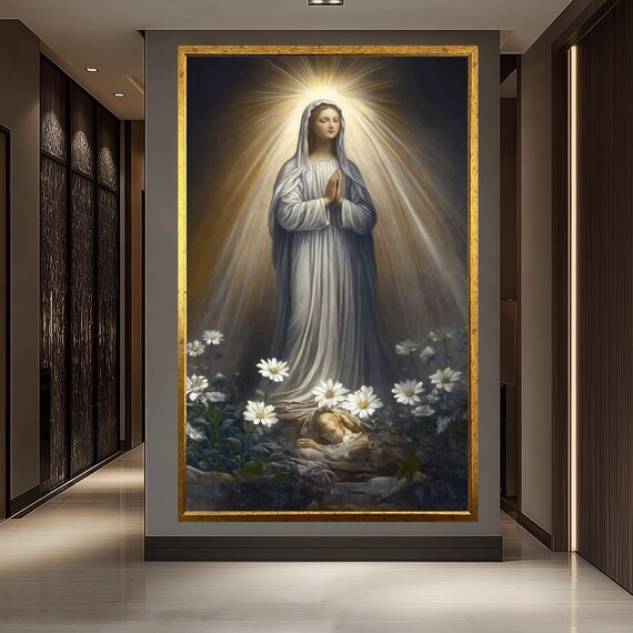 Our Lady of Grace Virgin Mary Praying Halo Light Catholic Art Poster