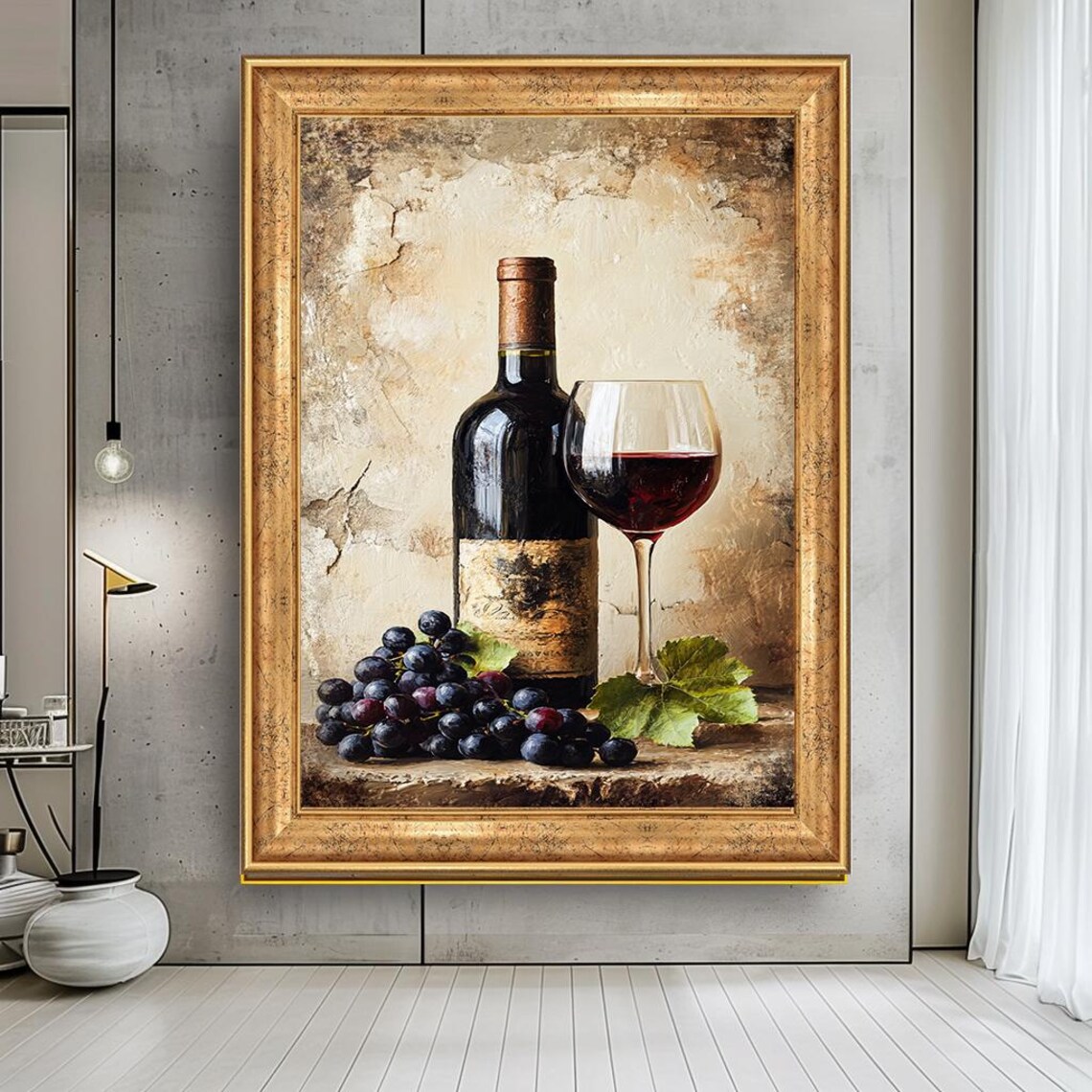 Wine Bottle and Grapes Vintage Still Life Art Print