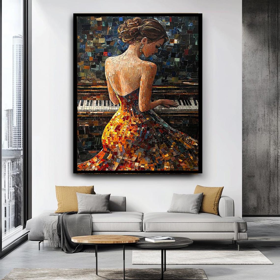 Mosaic Woman Pianist Piano Keys Colorful Music Lovers Wall Art - Image 4